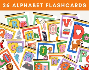 26 ABC Flash Cards, Educational Cards, A-Z Cards, Alphabet Flashcards, Kids Colors Alphabet, Montessori Cards, Printable Alphabet Card