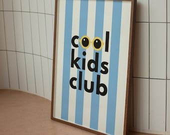 Cool Kids Club Print | Blue Stripes, Typography Wall Art (Nursery Decor)