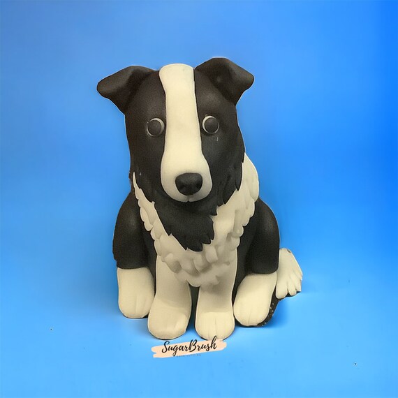 Edible Icing Border Collie Dog Cake Topper Dog Topper Collie Topper Sheep Dog Topper Black and White Dog Topper Sugar Brush Etsy