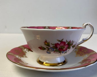 Vintage Paragon Teetasse und Untertasse f104d rosa und weiß