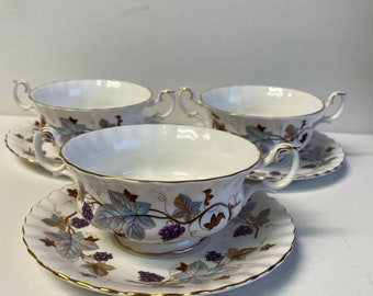 Vintage Royal Albert Lorraine 3 roomsoepkommen en onderschotel