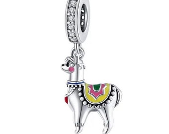 Alpaca Dangle Charm, 100% sterling silver & CZ, Charm for Bracelet, Necklace, Lamma Charm