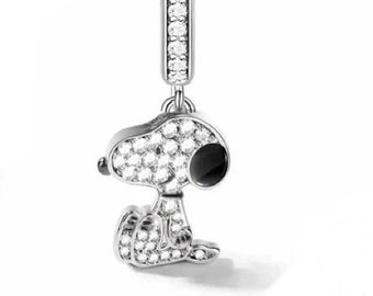 Snoopy Dog Dangle Charm, European Style Bracelet, Necklace charm, Snoopy Charm 100% sterling silver & CZ
