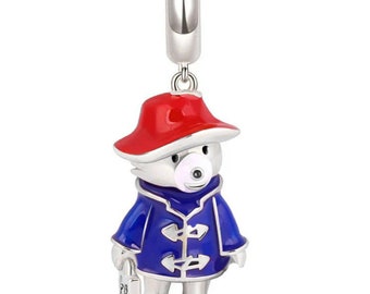 Anime Paddington Bear Retro Classic Charm,  European Style Bracelet, Necklace charm, 100% sterling silver & Enamel