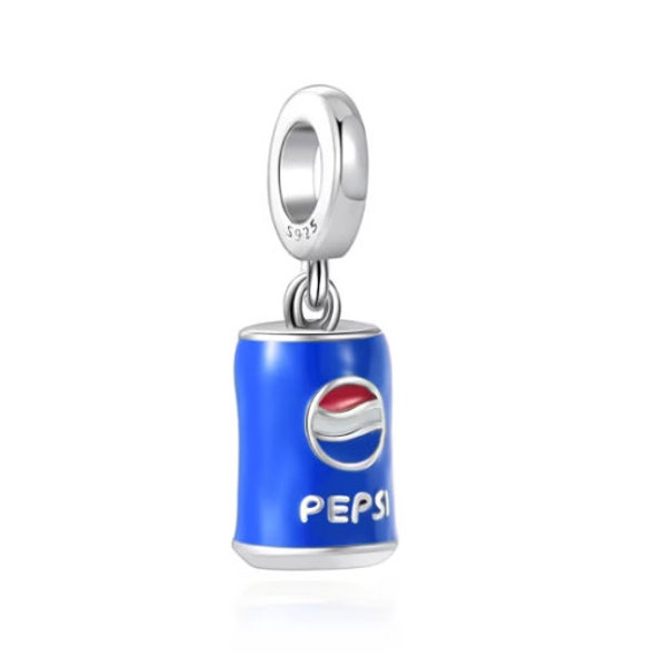 Pepsi Cola Can Dangle Charm,  Charm for European Style Bracelet, Necklace charm,  100% sterling silver & Enamel,