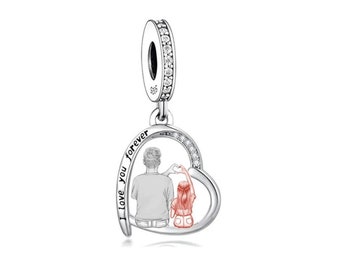 Dad & Daughter charm | Brother and Sister Charm, Fits European Bracelet Necklace Charm, 100% sterling silver, CZ