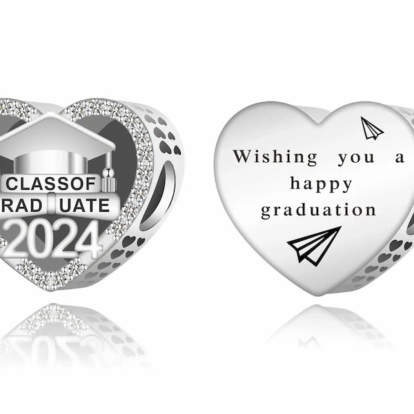 2024 Graduation Charm, Grad Cap Charm, Scroll Diploma Charm, Fits European Bracelet Necklace Charm, 100% sterling silver & CZ