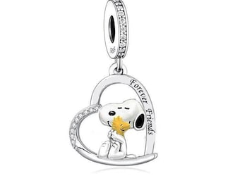 Snoopy Dog and Woodstock Dangle Charm, European Style Bracelet, Necklace charm, Snoopy Charm 100% sterling silver & CZ,