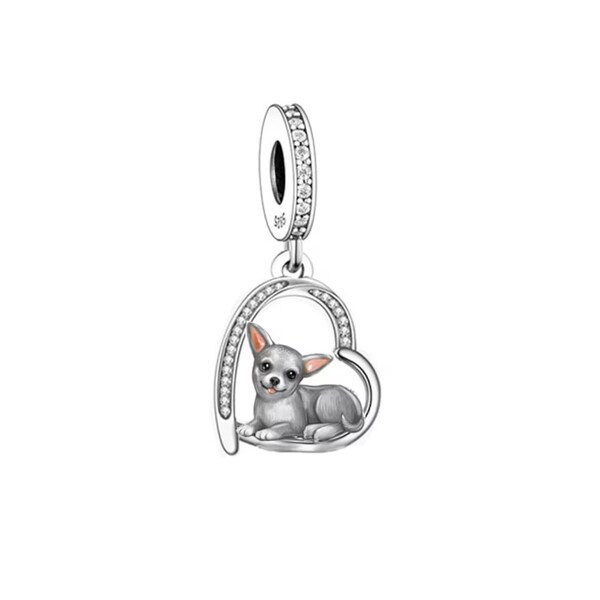 Charm pendentif chien chihuahua, 100 % argent sterling et cz, breloque pour bracelet, collier,