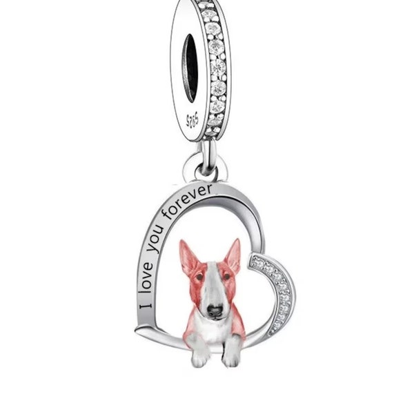 Charm pendentif chien Bull Terrier, argent sterling 100 % & CZ, breloque pour bracelet, collier, breloque amour chiot