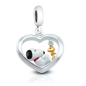 Snoopy Dog and Woodstock Dangle Charm, European Style Bracelet, Necklace charm, Snoopy Charm 100% sterling silver