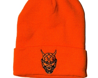 ORANGE HANNYA BEANIE Quiet Cam Japanese Oni Demon Hat