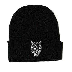 BLACK HANNYA BEANIE Quiet Cam Japanese Oni Demon Hat