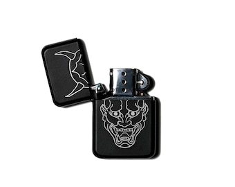 QC HANNYA Laser-Engraved Demon Mask Oil Flint Lighter