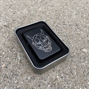 QC HANNYA Laser-Engraved Demon Mask Oil Flint Lighter image 6