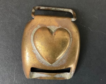 Antique CIVIL WAR Era Heart-Shaped HORSE Bridal Buckle - Brass Plated, Worn Condition - Made in U.S.A. - Neat!