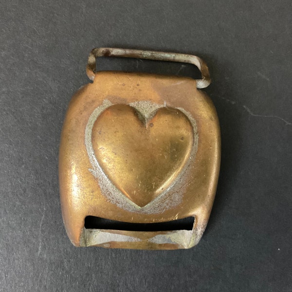 Antique CIVIL WAR Era Heart-Shaped HORSE Bridal Buckle - Brass Plated, Worn Condition - Made in U.S.A. - Neat!
