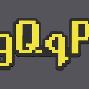 May include: Yellow pixelated letters spelling out "FfGgQqPpJj" on a dark gray background.