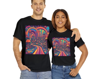 Regenbogen Pilz T-Shirt : Unisex T-Shirt aus schwerer Baumwolle