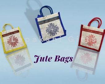 Kolam print Jute Bags with Zip - Return gift bags