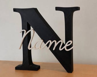 Personalised Name Sign | 13cm Custom Initial & Script Name | Nursery Shelf Decor | Baby Name Plaque | Kids Room Gift