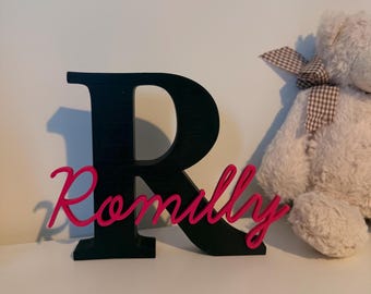 Personalised Name Sign | 13cm Custom Initial & Script Name | Nursery Shelf Decor | Baby Name Plaque | Kids Room Gift