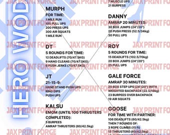 CrossFit WOD Poster Set – Hero WODs, The Girls, & New Girls (Printable PDF)