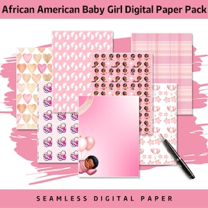 Nuovi modelli senza cuciture per neonati, download digitale, album di ritagli, baby shower, bambina afroamericana