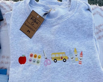 Embroidered Teacher Sweatshirt | Back To School Crewneck, Classroom Icons
