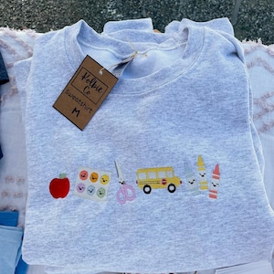 Embroidered Teacher Sweatshirt | Back To School Crewneck, Classroom Icons