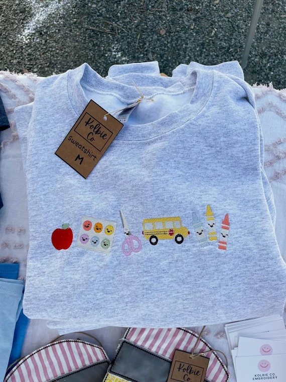 Embroidered Teacher Sweatshirt | Back To School Crewneck, Classroom Icons
