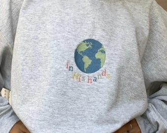 Sweat-shirt chrétien | Ras du cou brodé terre, cadeau pour les enseignants de l'école du dimanche