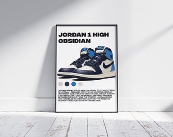 Hypebeast Air Jordan 1 High Obsidian Minimalistic  Printable Wall Poster | Sneaker Art for Home Decor