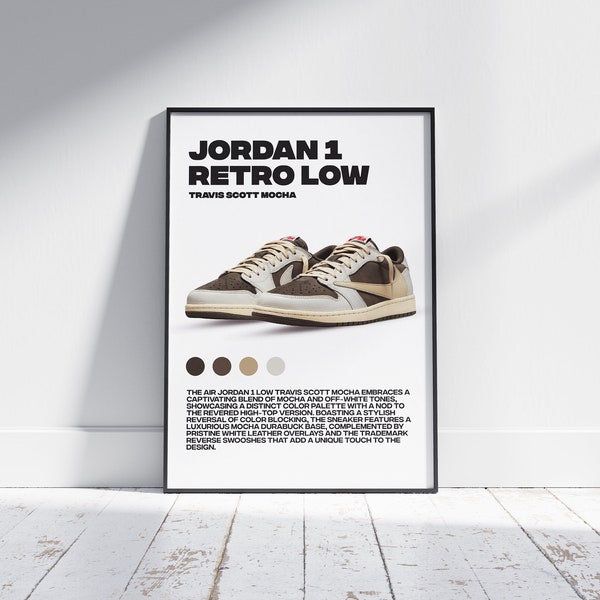 Hypebeast Air Jordan 1 Retro Low OG SP Mocha Minimalistic Printable Wall Poster | Sneaker Art for Home Decor