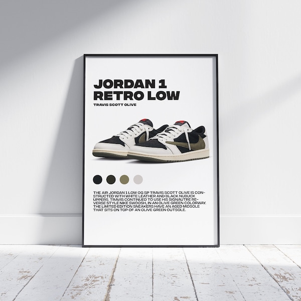 Hypebeast Travis Scott Olive Jordan 1 LowOG SP Minimalistic  Printable Wall Poster | Sneaker Art for Home Decor
