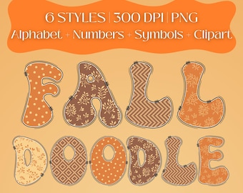 Fall Doodle Alphabet Bundle, Autumn PNG Letters, Numbers & Accessories, Fall Clipart, Thanksgiving Font, Autumn doodle png, Pumpkin Clipart