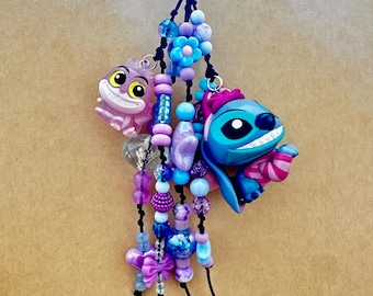 Stitch Cheshire Cat Inspired  Bag Charm – Handmade Disney Inspired Beaded Accessory