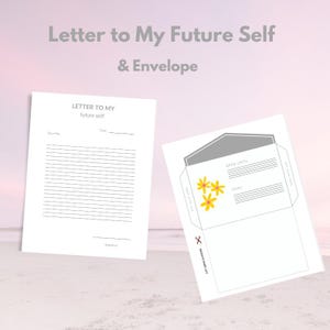 Brief an meine Zukunft selbstschreibend Arbeitsblatt PDF + Blumen Umschlag | Ein grau-weißer Selbstliebebrief an mein zukünftiges Selbst | Gesetz der Anziehung