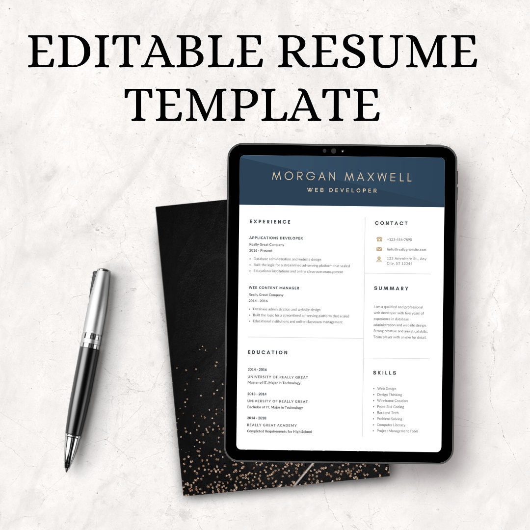 Editable Resume Template Sleek - Il Fullxfull.5725596389 Edyj 