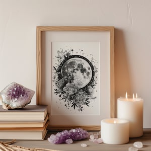 Floral Moon, Celestial inspired print, boho inspired art, celestial home decor, Lunar print