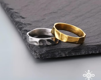 Geometrische roestvrijstalen ring – minimalistisch design punkband, modern sieradencadeau voor mannen in goud of zilver