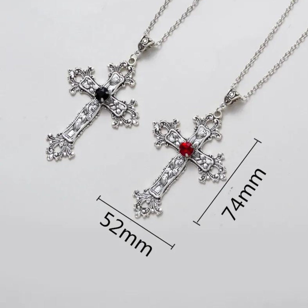Opium Silver Cross Necklace Pendant, Y2K Cross Chain Men