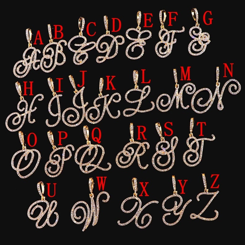 Personalised A-Z Cursive Initial Letter Name Necklace, ICED Out ...