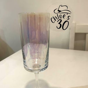 Étiquettes personnalisées rondes en verre pour boisson étiquette de boisson suspendue pour fête d'anniversaire de poule, baby shower, mariages, décoration de fête, carte de visite en acrylique