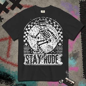Stay Rude Ska Skeleton Shirt: 198X Punk Rock Tee