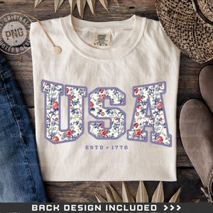 Floral USA Png, July 4th Png File, 4th Of July Png, Retro American Png, Girly 4th July, USA Varsity Png, Independence Day Png, Patriotic Png