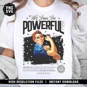 March 8 Women's Day Png Svg, Power Woman Christian Shirt Png, Christian Humor Png, Proverbs 31 Art, Rosie The Riveter Svg, Bible Verse Png
