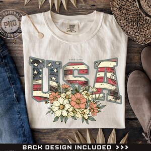 Floral USA Png, July 4th Png File, 4th Of July Png, Retro American Png, Girly 4th July, USA Varsity Png, Independence Day Png, Patriotic Png