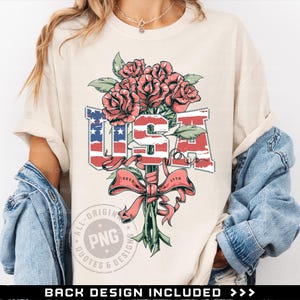 Floral USA Png, July 4th Png File, 4th Of July Png, Retro American Png, Girly 4th July, USA Varsity Png, Independence Day Png, Patriotic Png