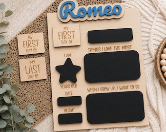 Personalized First Day of School Sign with Interchangeable Names, Reusable First & Last Day Board, Reception Sign, Back to School